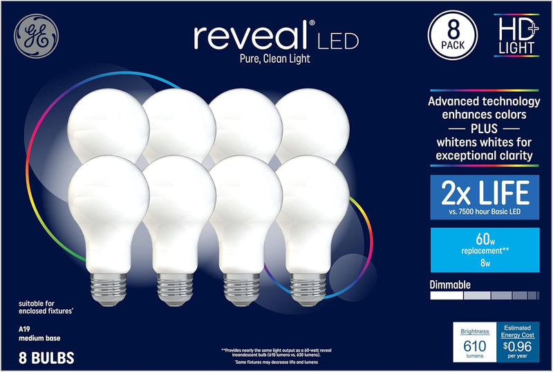 GE 44952 Reveal 60W Equivalent Dimmable LED 8-Pack — main product image