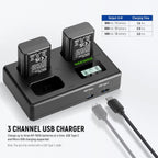 NEEWER 10101555 NP-FW50 Battery 3-Pack & USB Charger