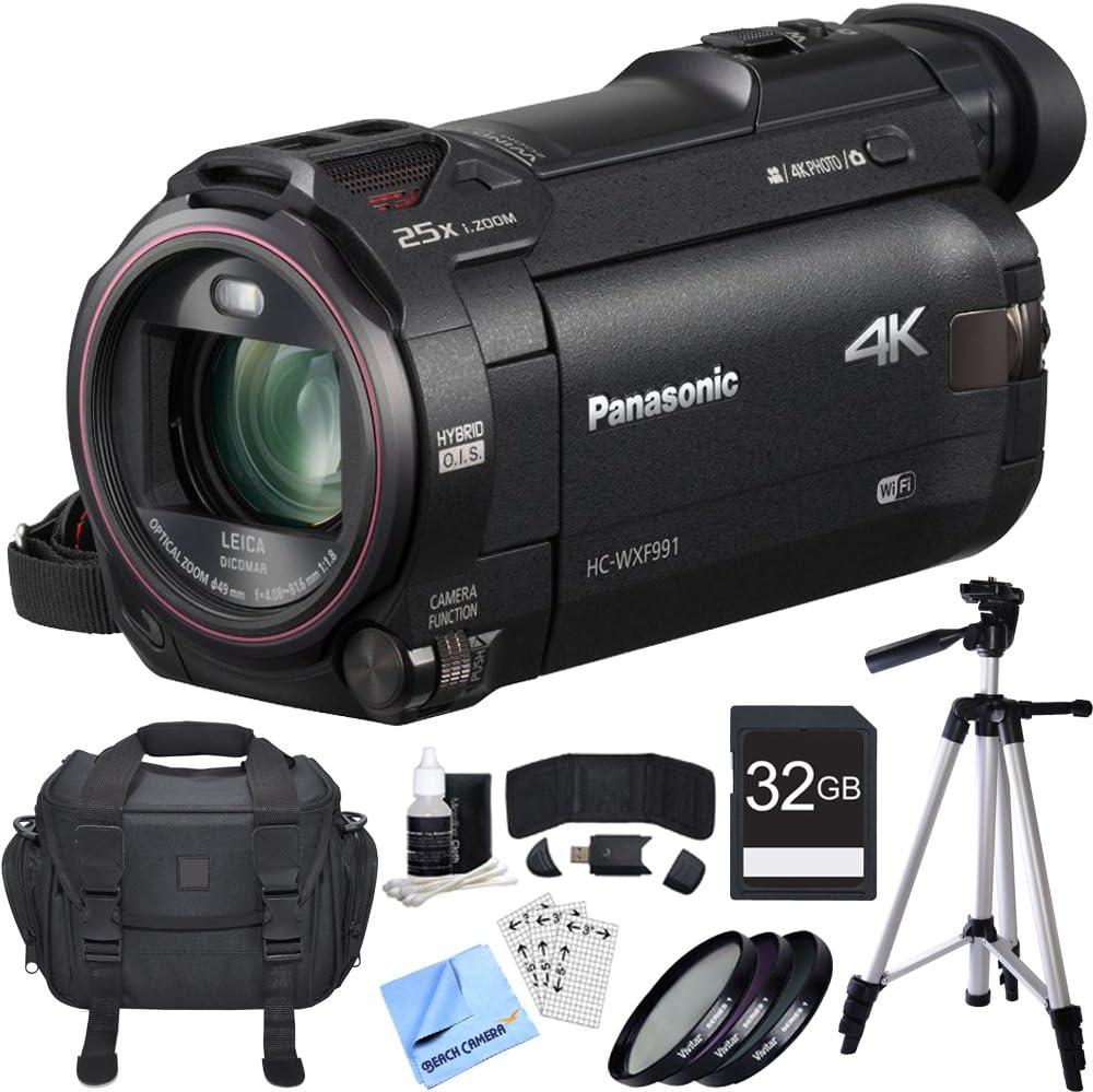 Panasonic E1PNHCWXF991K 4K Camcorder Bundle, Wi-Fi, 32GB Card, Tripod