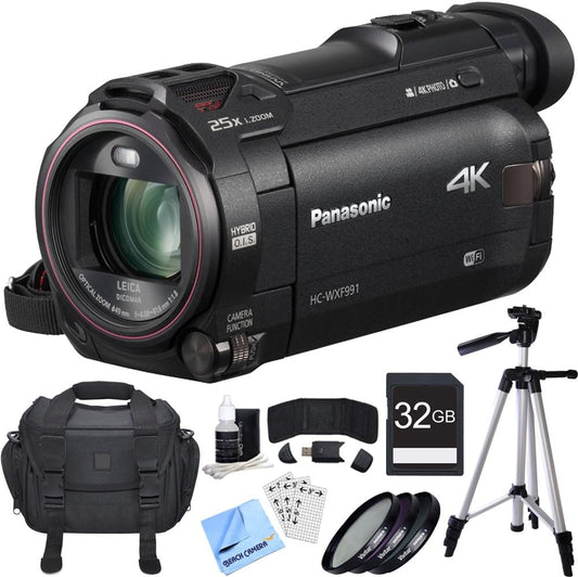 Panasonic E1PNHCWXF991K 4K Camcorder Bundle, Wi-Fi, 32GB Card, Tripod