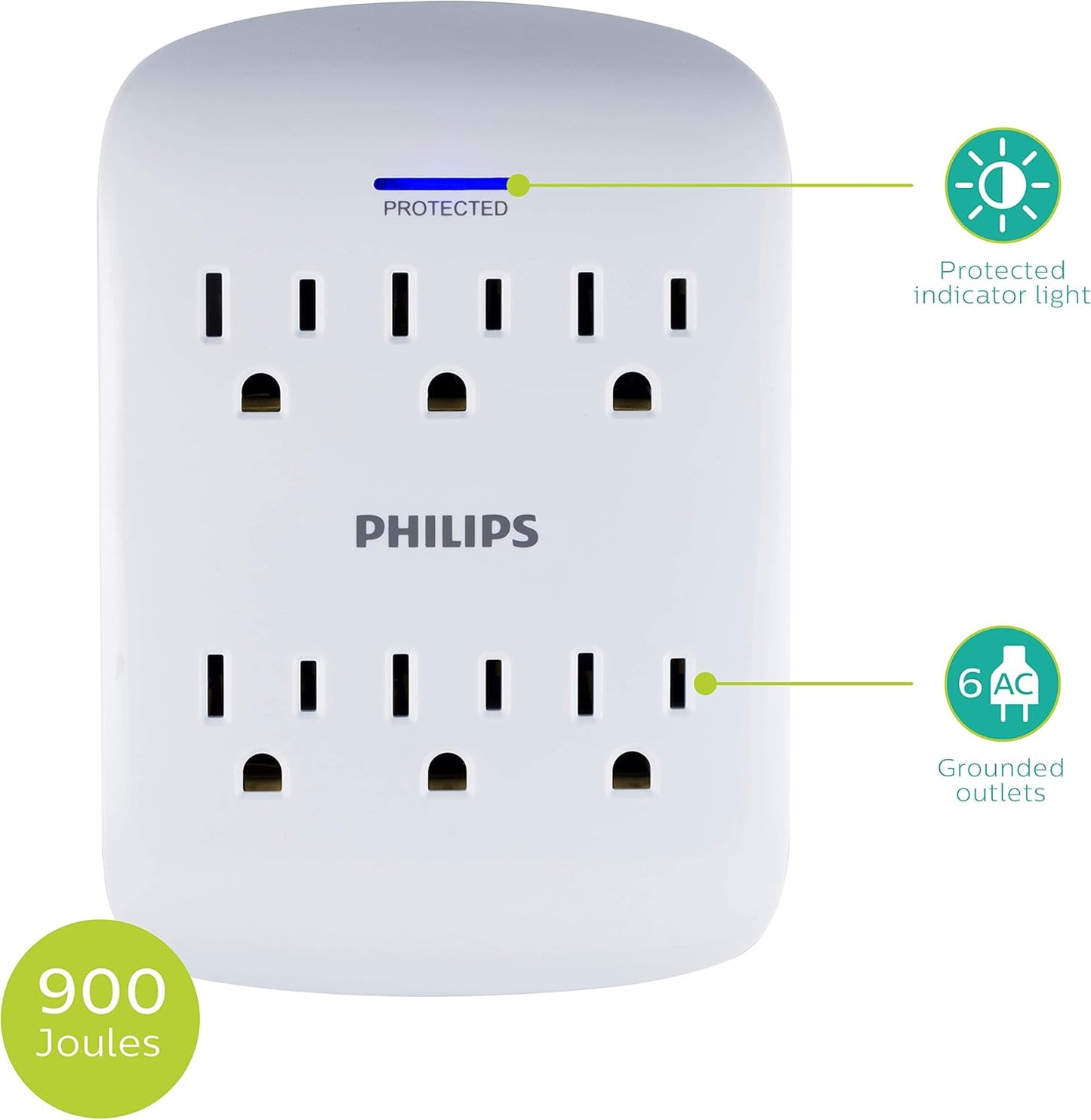 Philips SPP3466WA/37 Surge Protector, 6 Outlet - 2 Pack