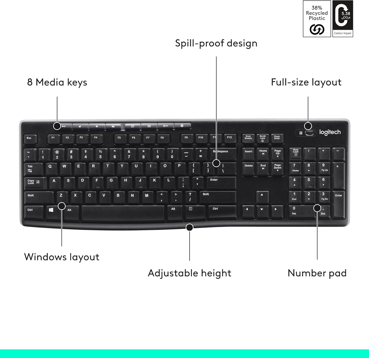 Logitech 920-003051 K270 Wireless Keyboard Long Battery Life