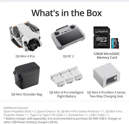 DJI Mini 4 Pro Fly More Combo (DJI RC 2) - Camera Drone with Memory Card