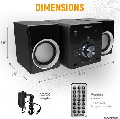 Magnavox MM442 3-Piece CD Shelf System Bluetooth Black