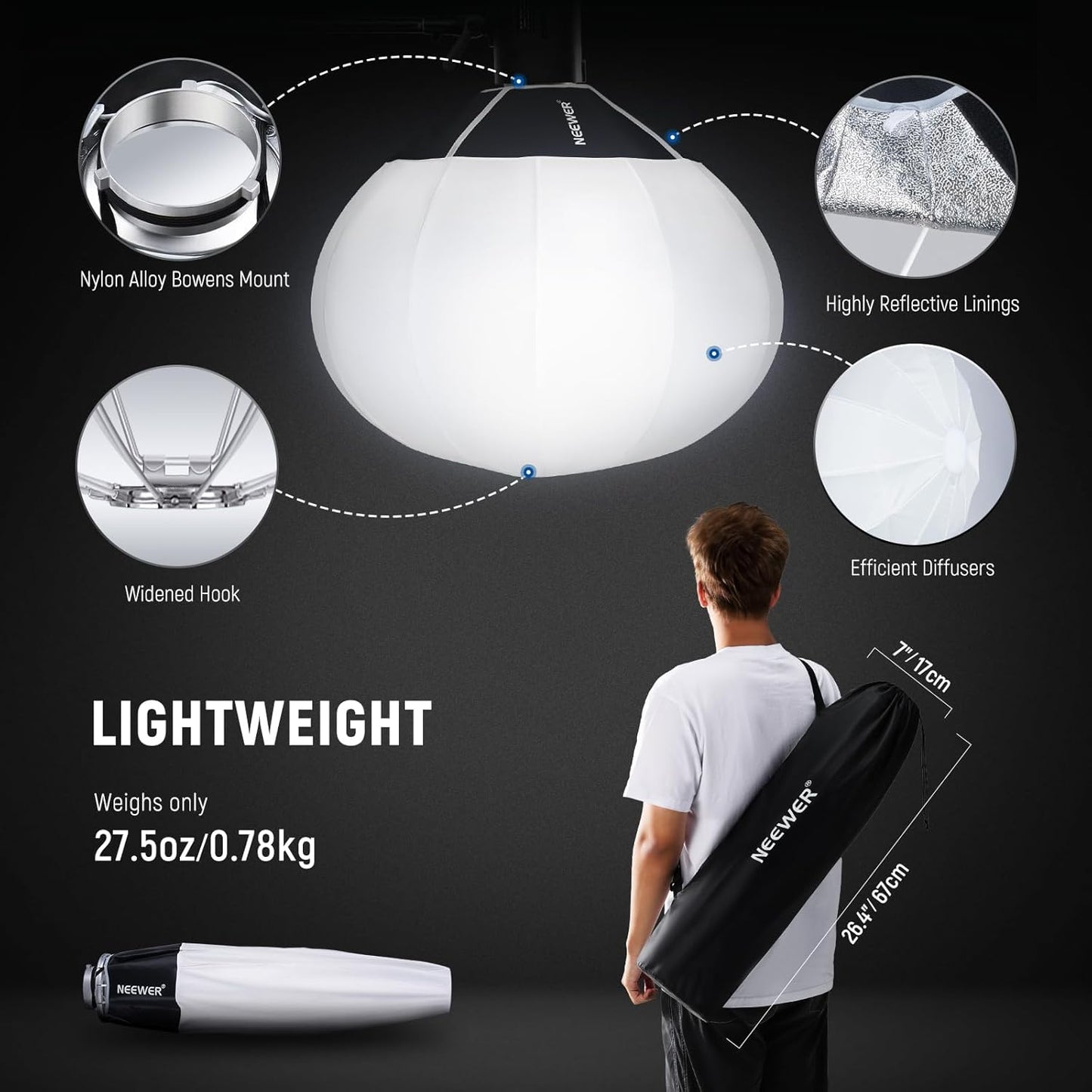 NEEWER NS20L 20" Lantern Softbox Quick Release Bowens Mount