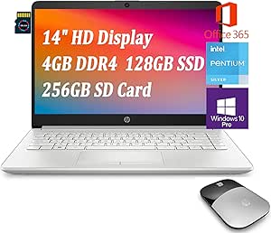 HP 14 Laptop Pentium Silver 4GB 128GB SSD Bundle