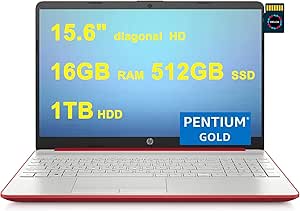 HP Notebook 15 Pentium Gold Laptop: 16GB, 512SSD+1TB HDD