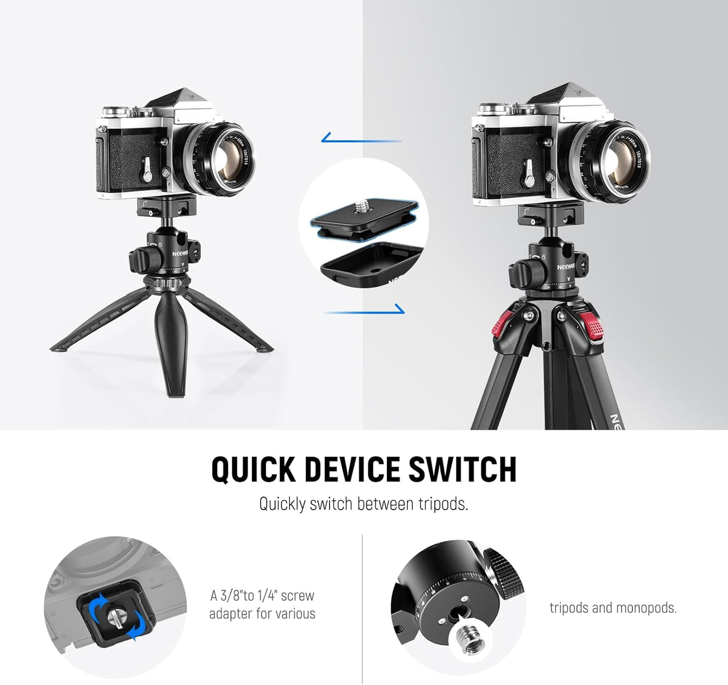 Neewer GM12 Ball Head - Arca Slot, 360° Pan, 13.2lb Load