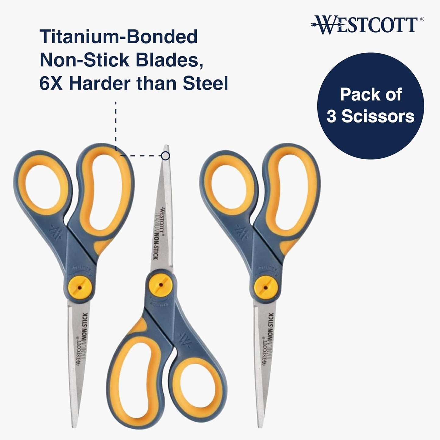 Westcott 15454 8" Titanium Non-Stick Scissors 3-Pack
