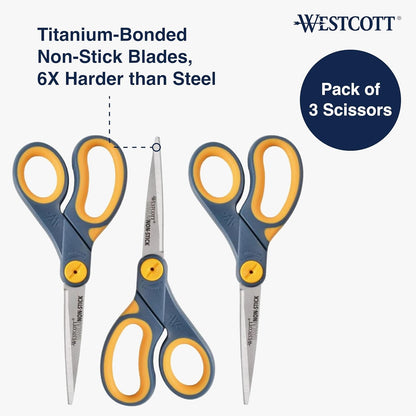 Westcott 15454 8" Titanium Non-Stick Scissors 3-Pack