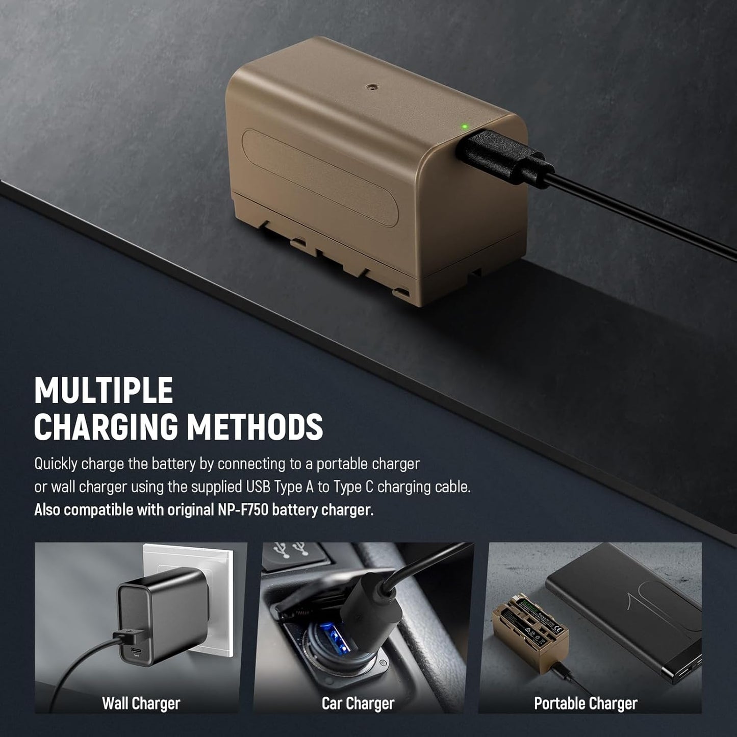 Neewer 10104190 NP-F750 Battery: 7000mAh USB-C Charger