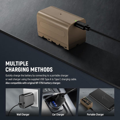 Neewer 10104190 NP-F750 Battery: 7000mAh USB-C Charger