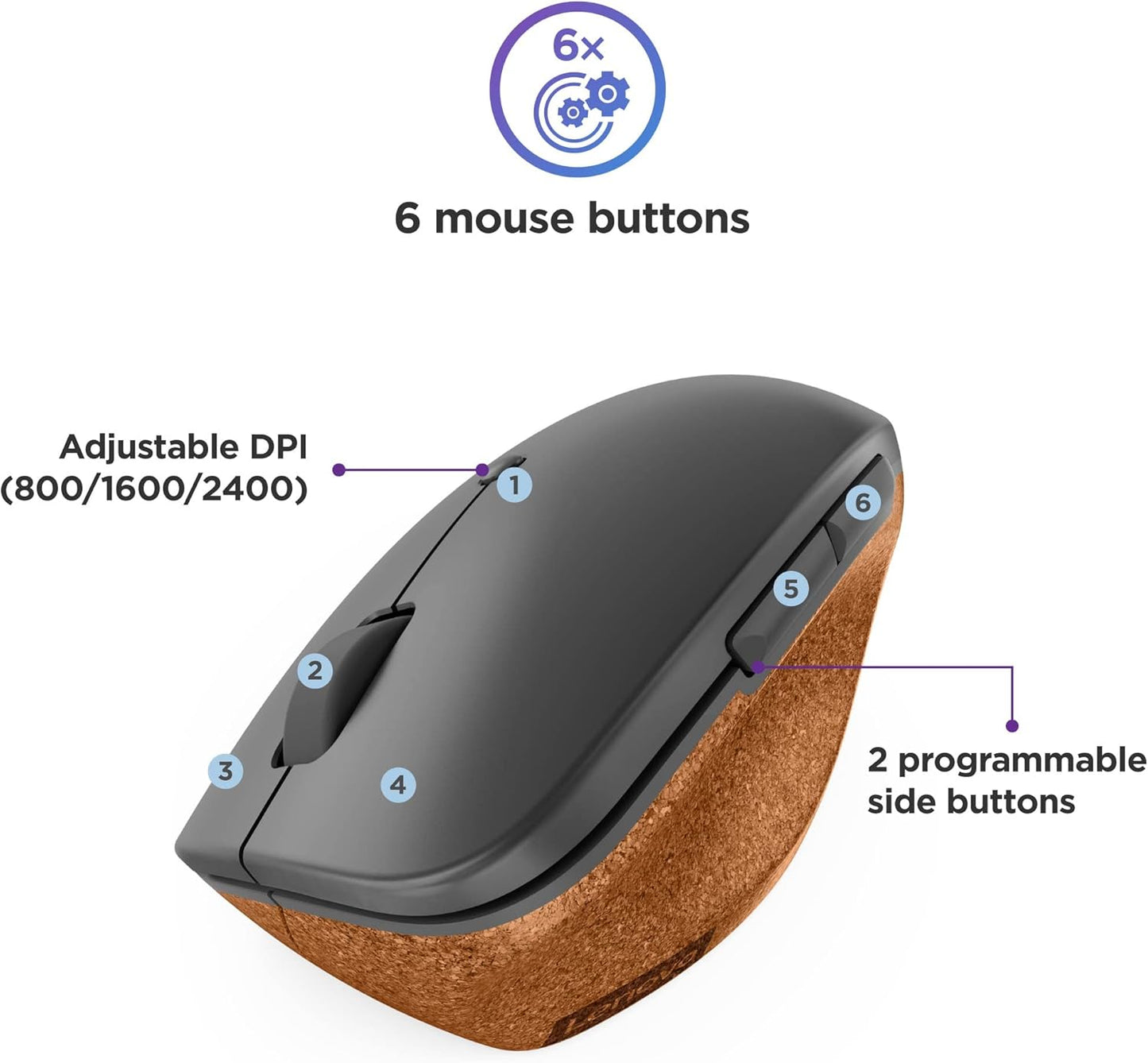 Lenovo GY51C33980 Go Wireless Ergonomic Mouse - Grey