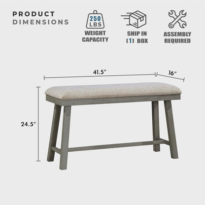 Lexicon 194840280576 Counter Height Dining Bench - Grey Padded Seat