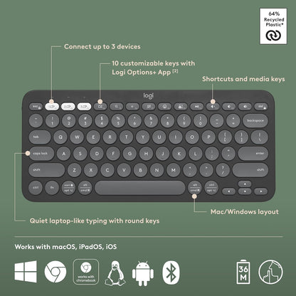 Logitech 920-011775 Pebble Keys 2 K380s Bluetooth Keyboard