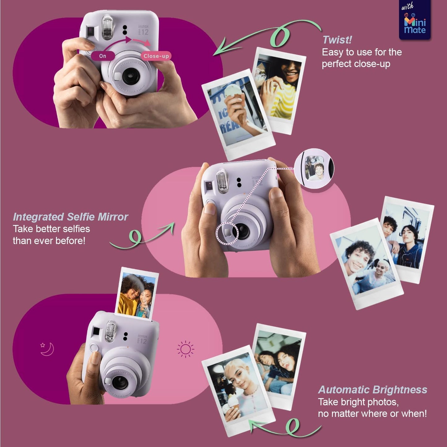 Fujifilm 16806286 Instax Mini 12 Lilac Bundle