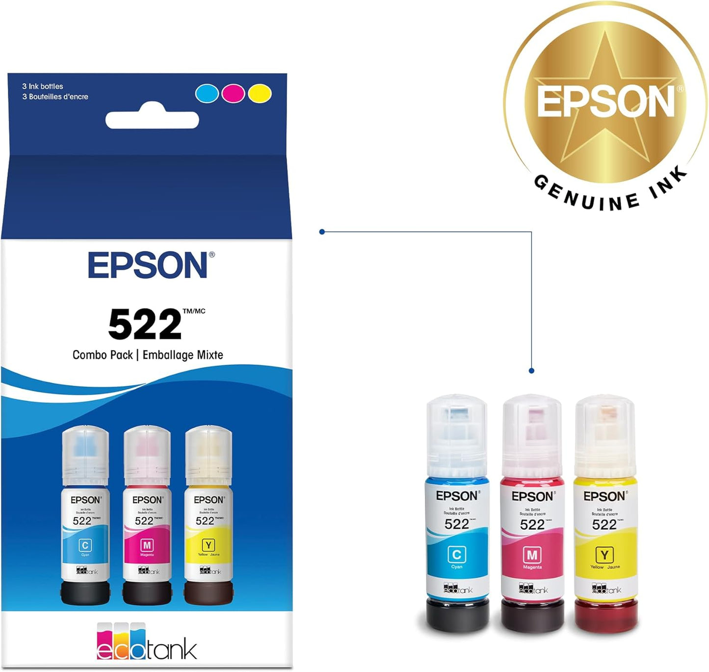 Epson T522520-S 522 EcoTank Ink Bottle Set - Color Combo Pack