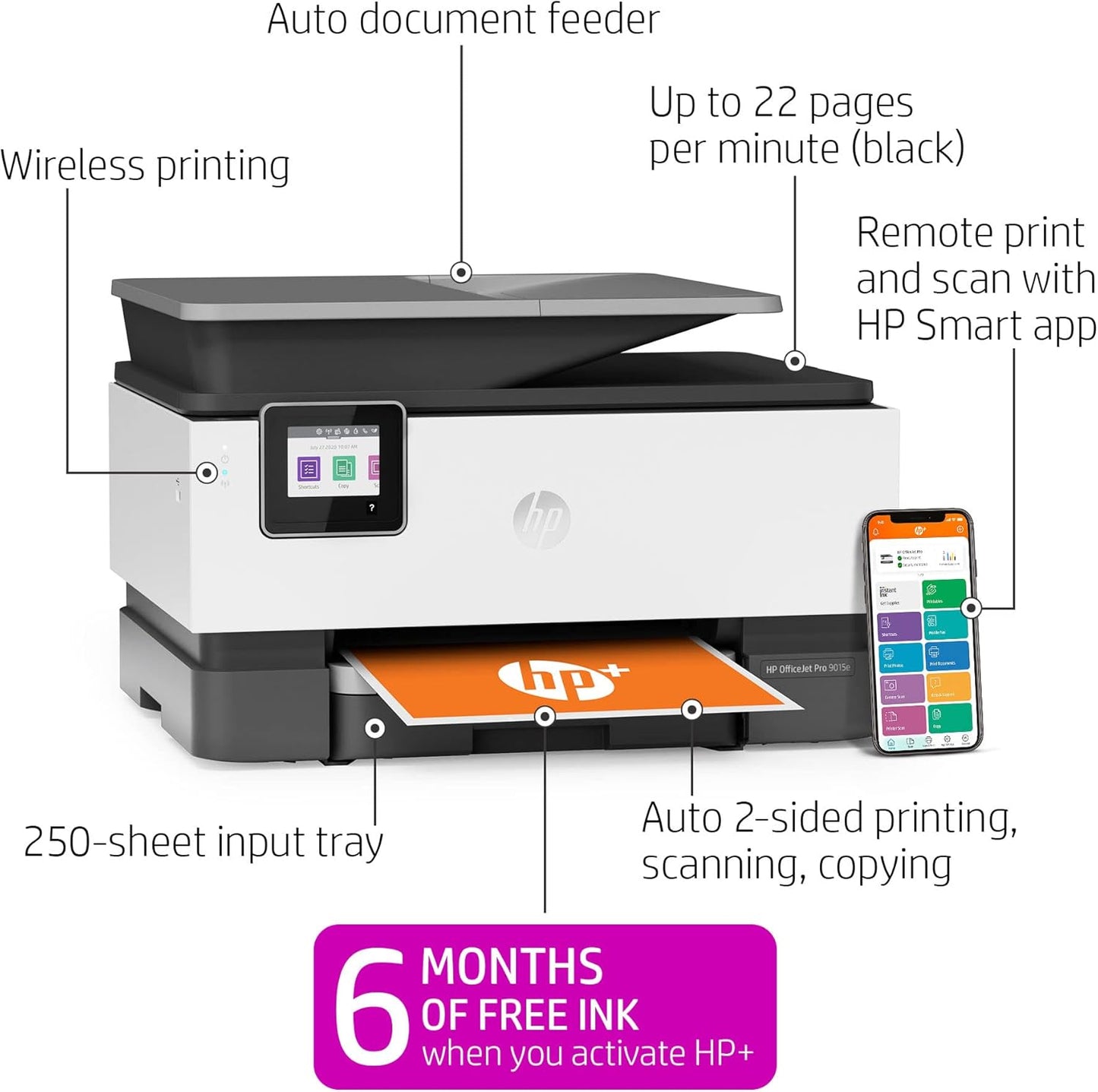 HP 1G5L3A#B1H OfficeJet Pro 9015e: Wireless Color All-in-One Printer