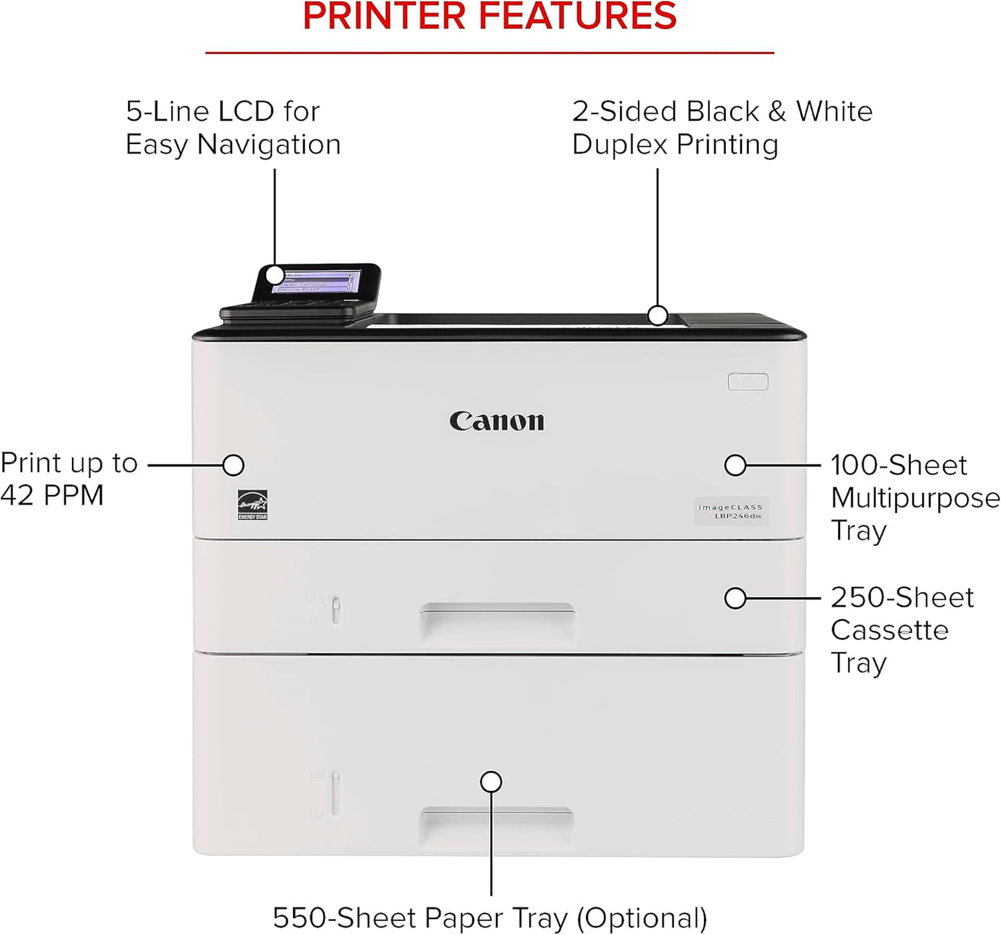 Canon 5952C005 - imageCLASS LBP246dw - Wireless Duplex Laser Printer