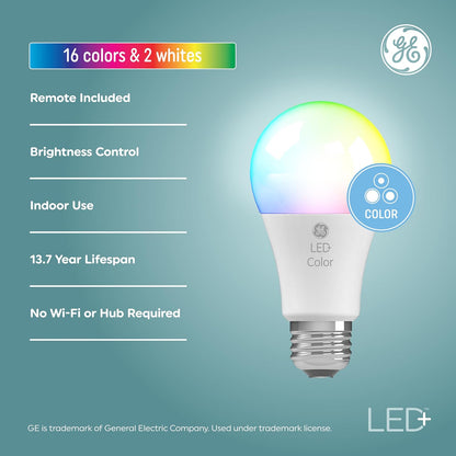 GE 93129136 LED+ Color Changing A19 Light Bulbs 2-Pack