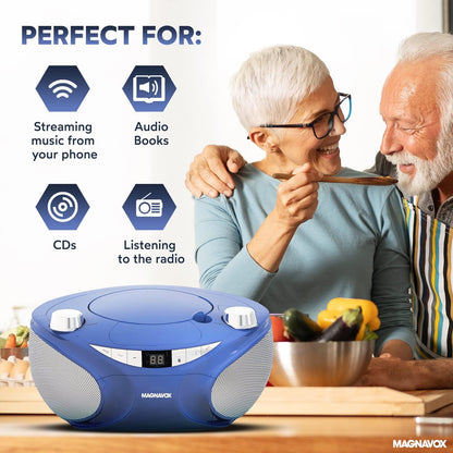 Magnavox MD6949-BL Portable Bluetooth CD Boombox AM/FM Radio Blue