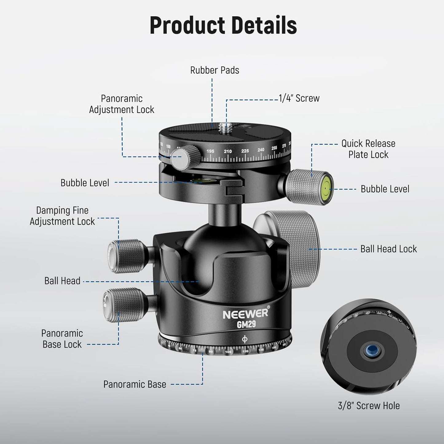 Neewer GM29 Low Profile Ball Head Heavy Duty