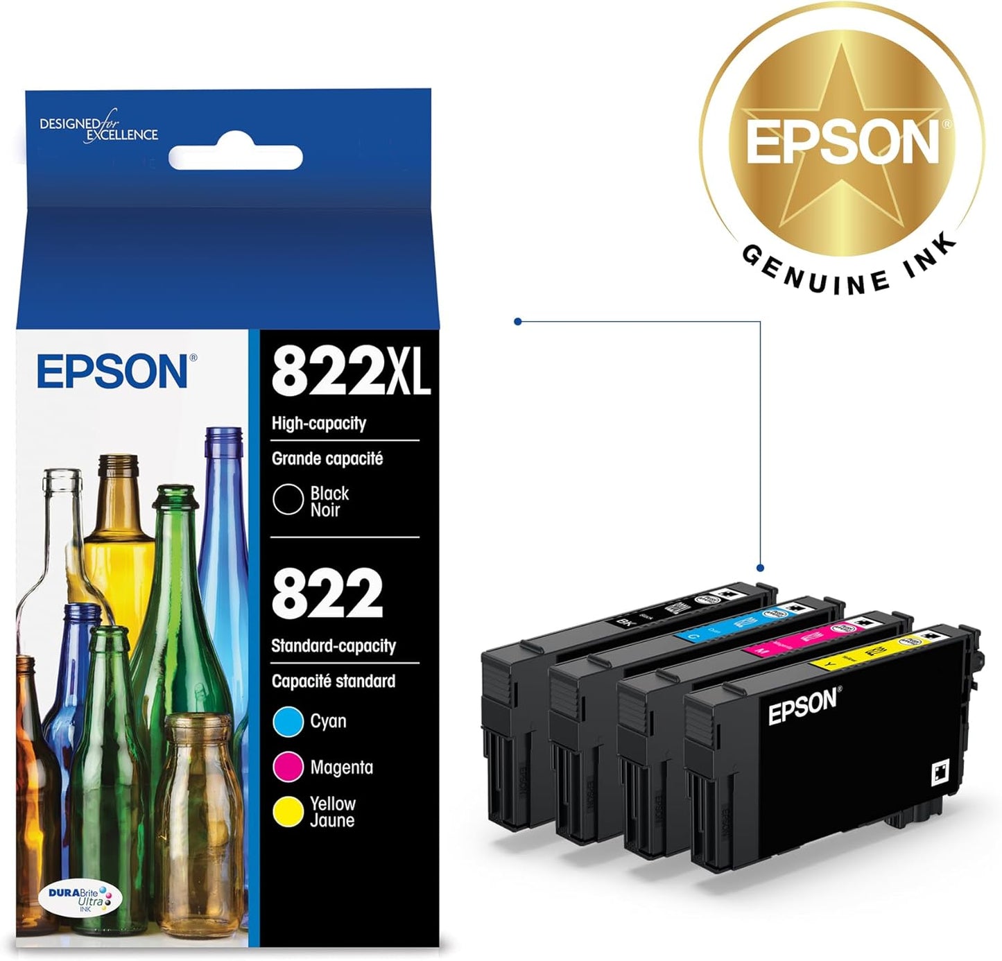 Epson T822XL-BCS Ink Combo Pack - High Capacity DURABrite Ultra