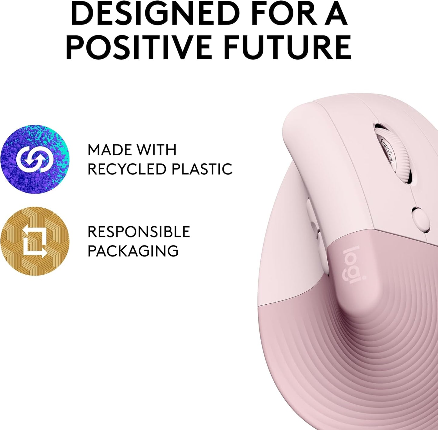 Logitech 910-006472 Lift Ergonomic Vertical Wireless Mouse - Rose