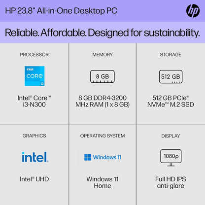 HP 8R2K4AA#ABA 23.8-inch All-in-One Desktop i3-N300