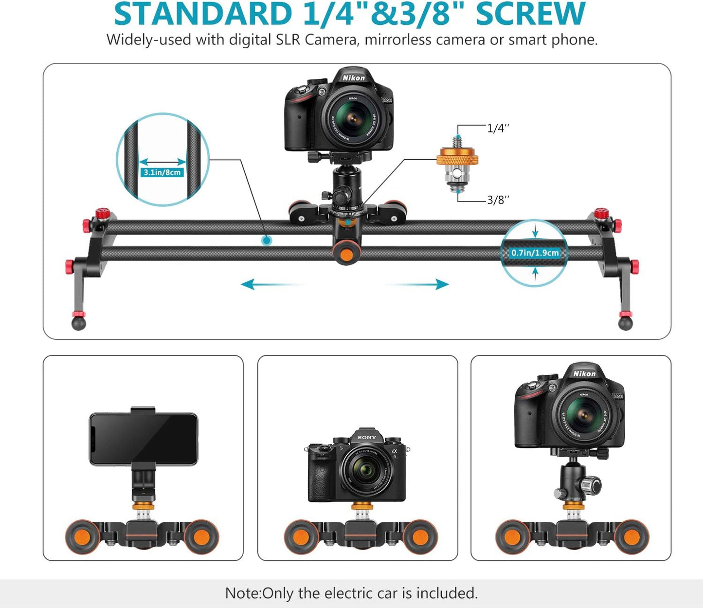 Neewer DL100 Wireless Camera Dolly - Motorized Video Slider