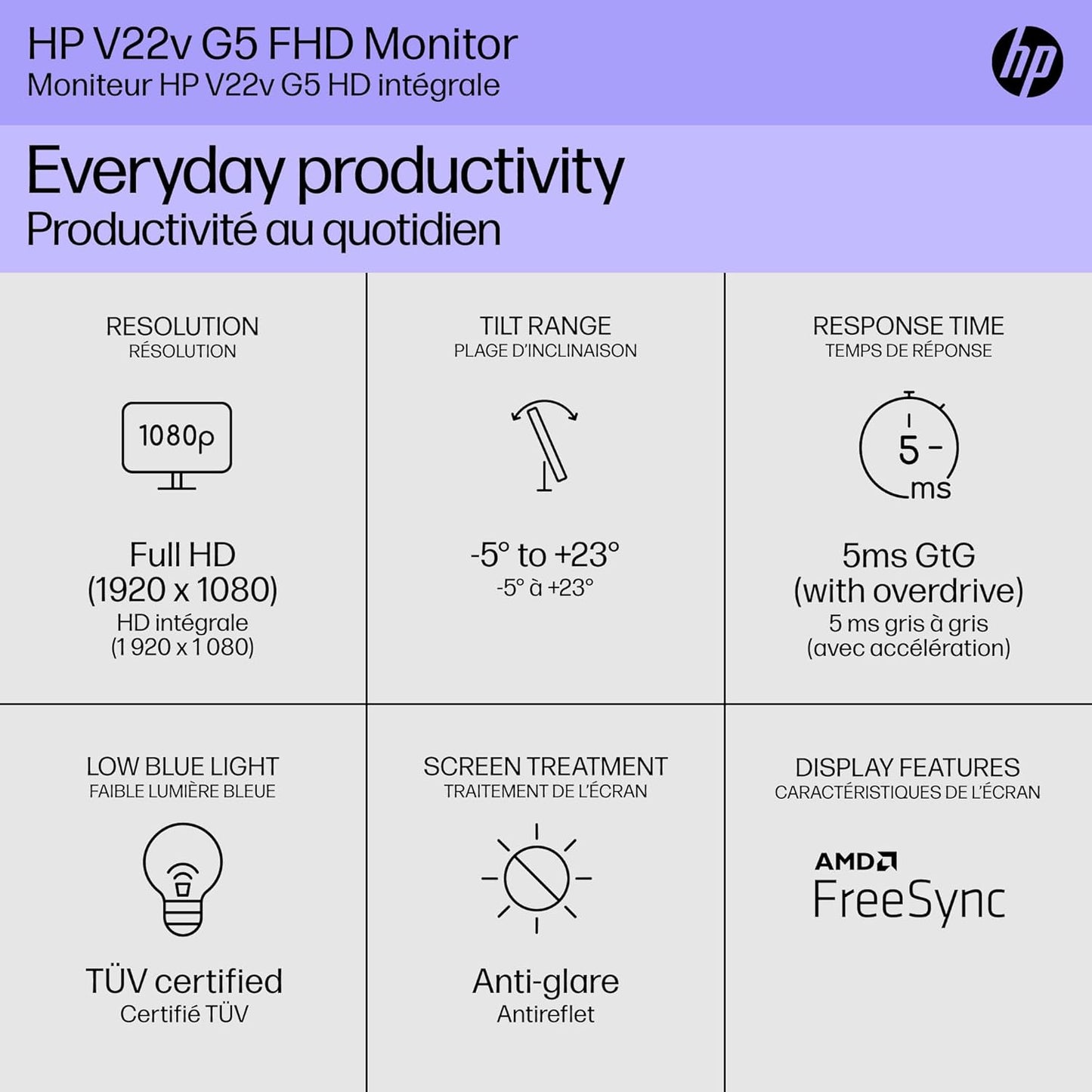 HP V22v G5 21.5-Inch FHD Monitor with AMD FreeSync
