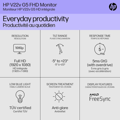 HP V22v G5 21.5-Inch FHD Monitor with AMD FreeSync