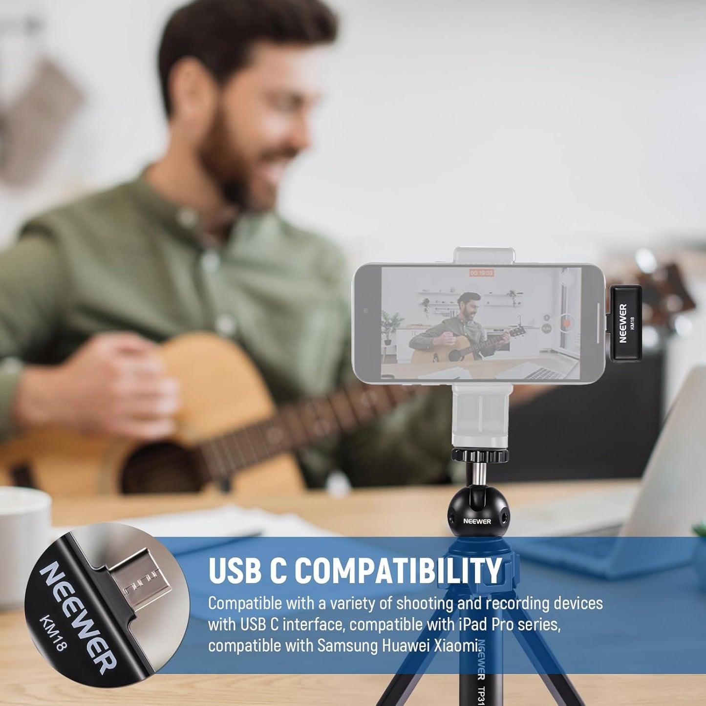 Neewer KM18 USB C Wireless Lavalier Microphone