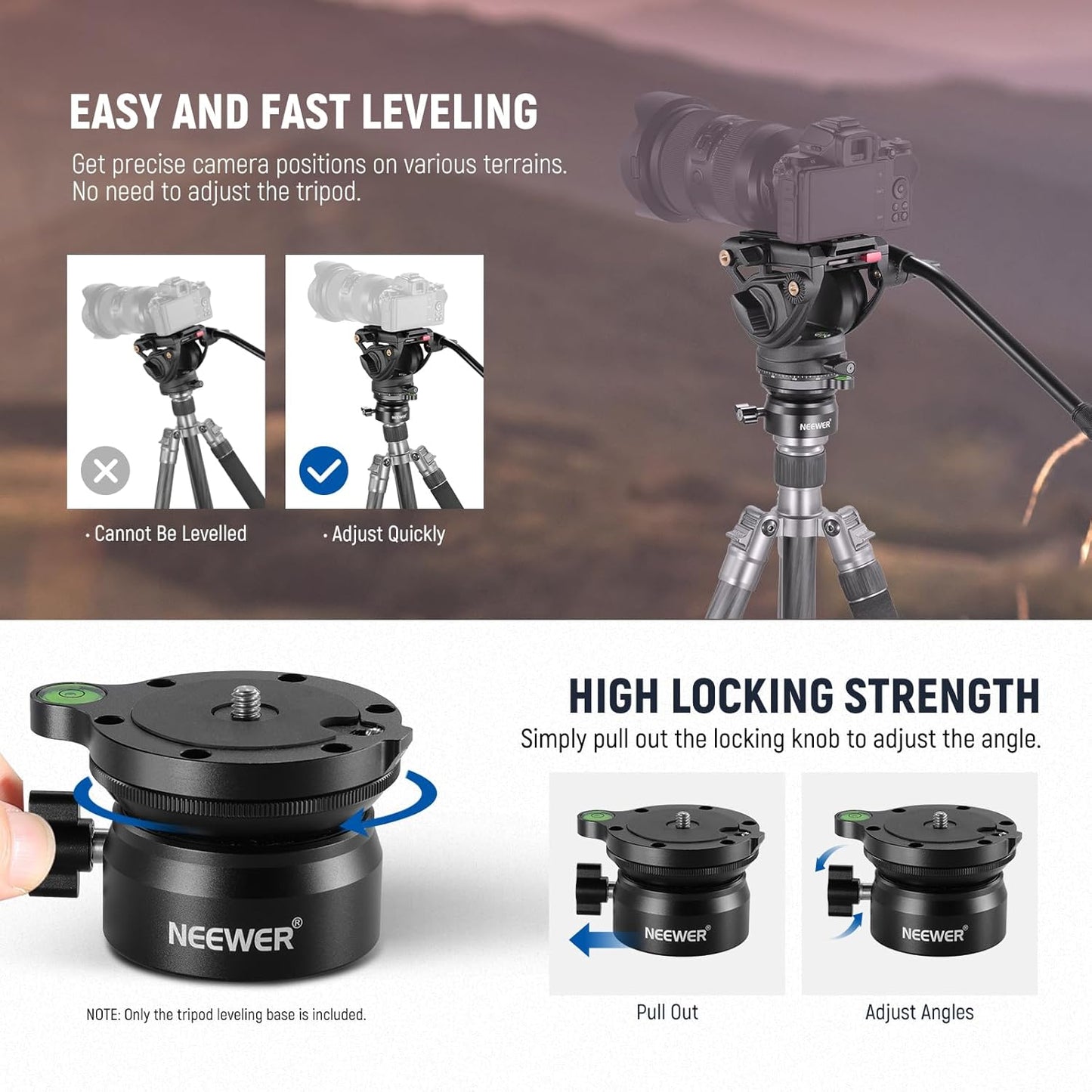 Neewer 10100829: 50mm Tripod Leveling Base with Bubble Level