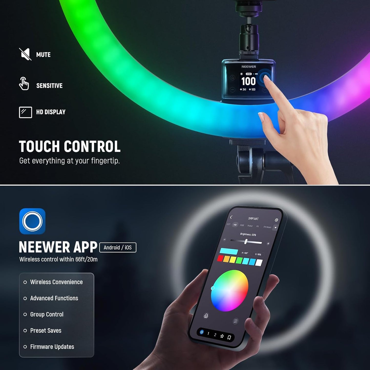 Neewer SRP18C RGB LED Ring Light Kit w/Stand