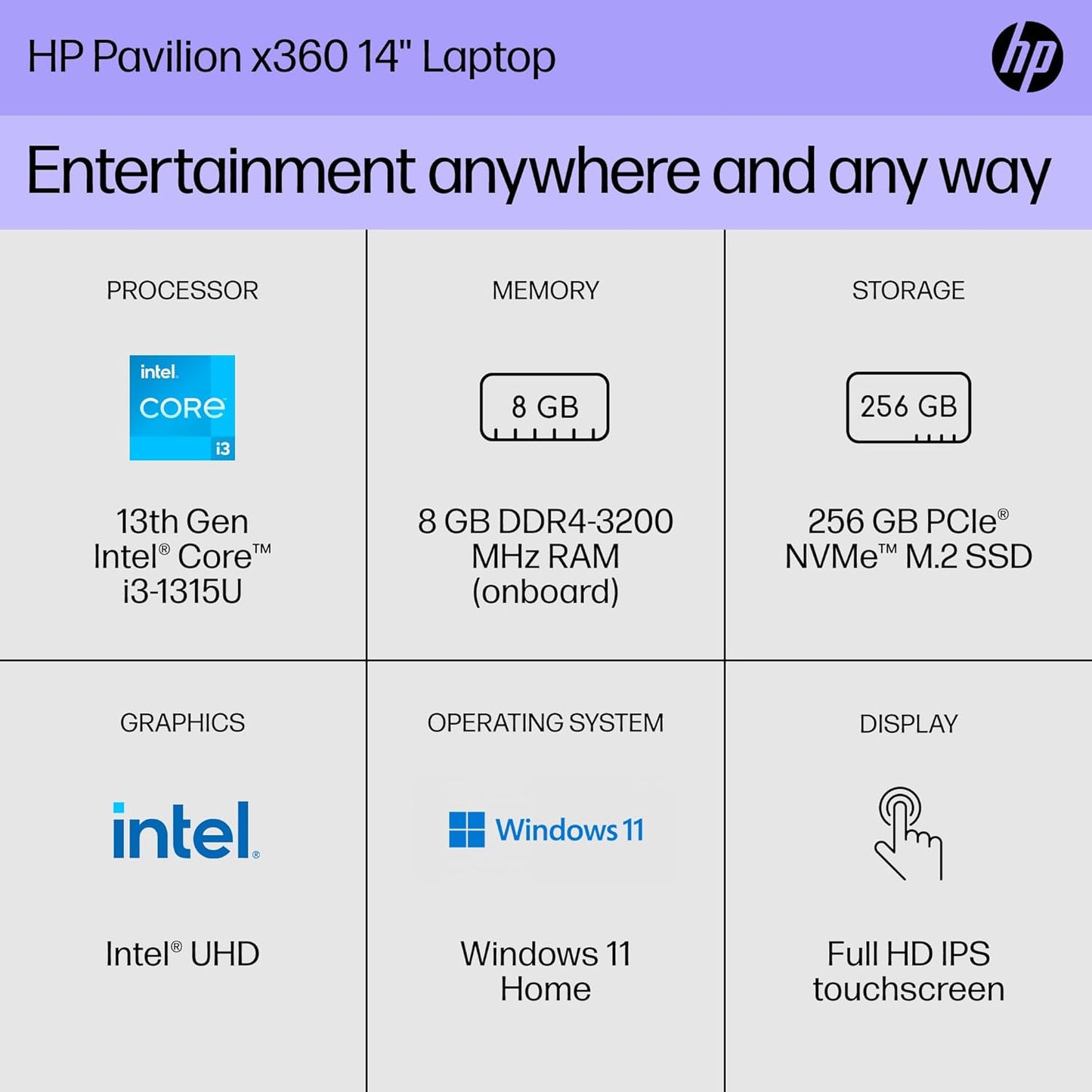 HP A18XBUA Pavilion x360 14" Touch Laptop i3-1315U