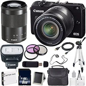 Canon EOSM2 Black 18-55mm Lens Bundle +Flash