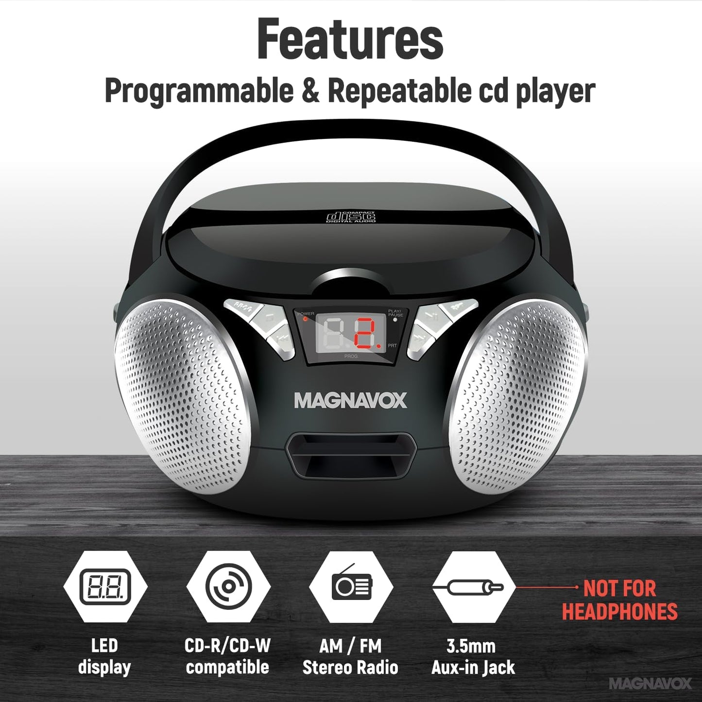 Magnavox MD6924 Portable CD Boombox AM/FM Stereo Black