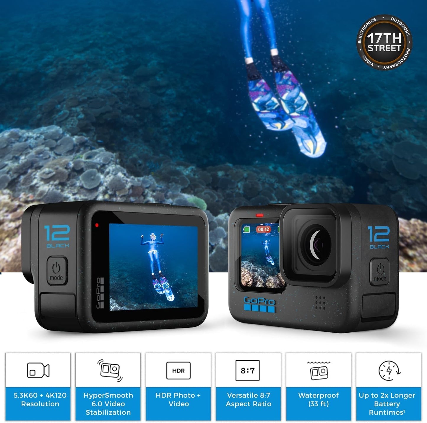 GoPro HERO12: Black 4K Camera Bundle with Battery & 128GB Card