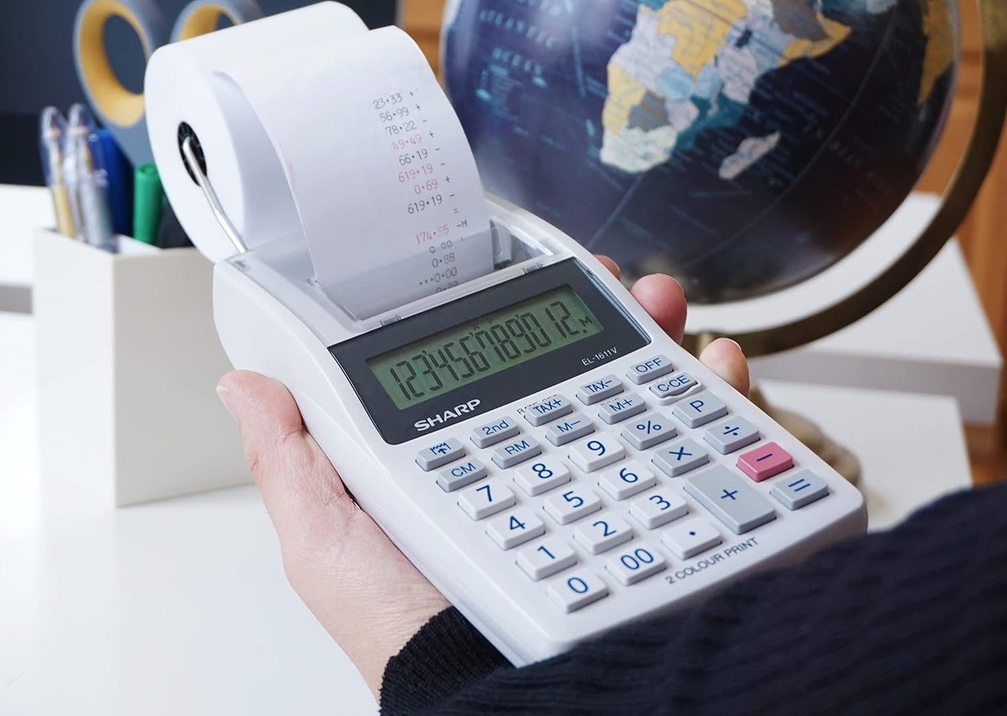 Sharp EL-1611V Handheld Printing Calculator Tax Function