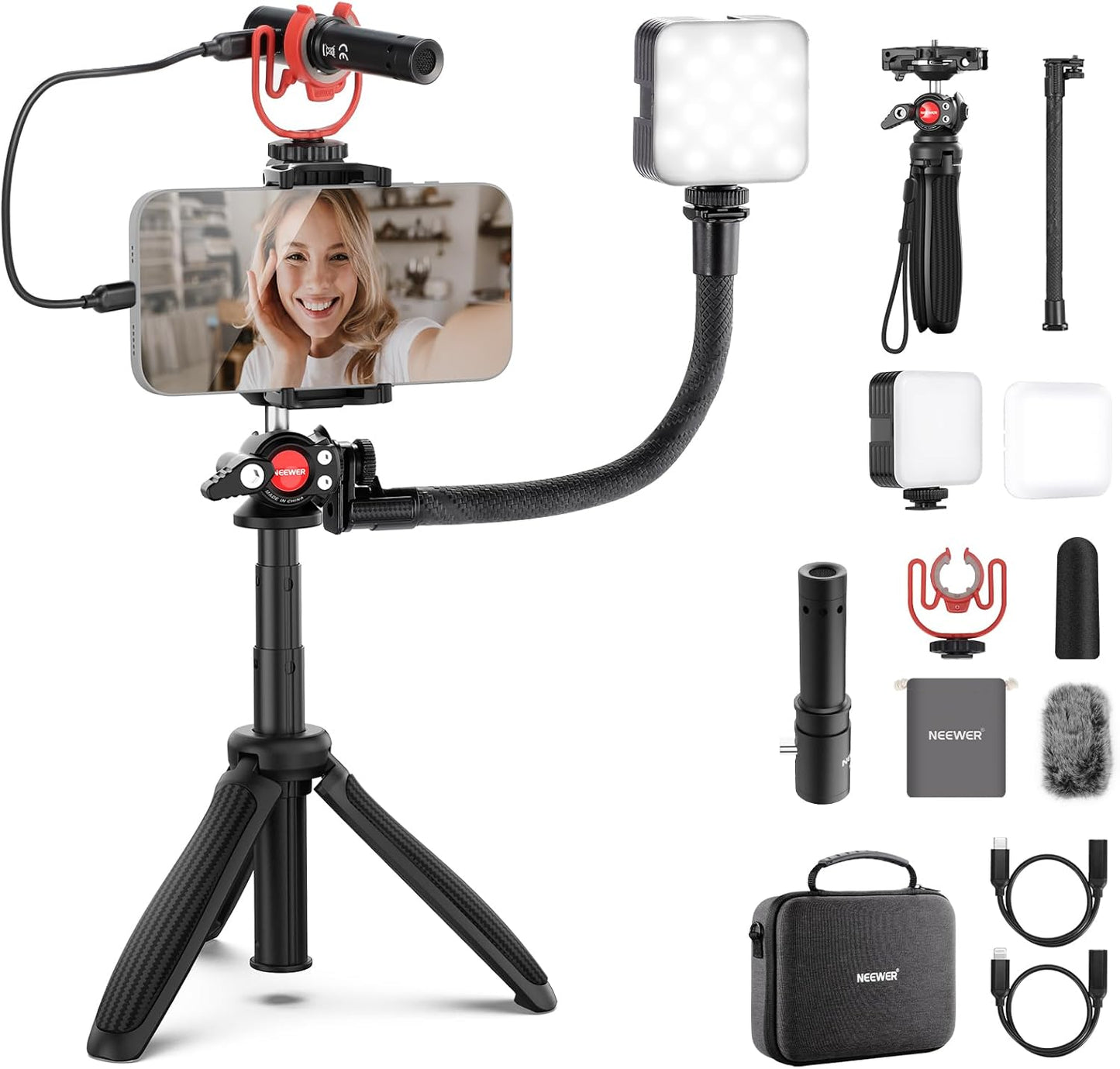 Neewer 10105101 Phone Vlogging Kit with LED Light and Microphone