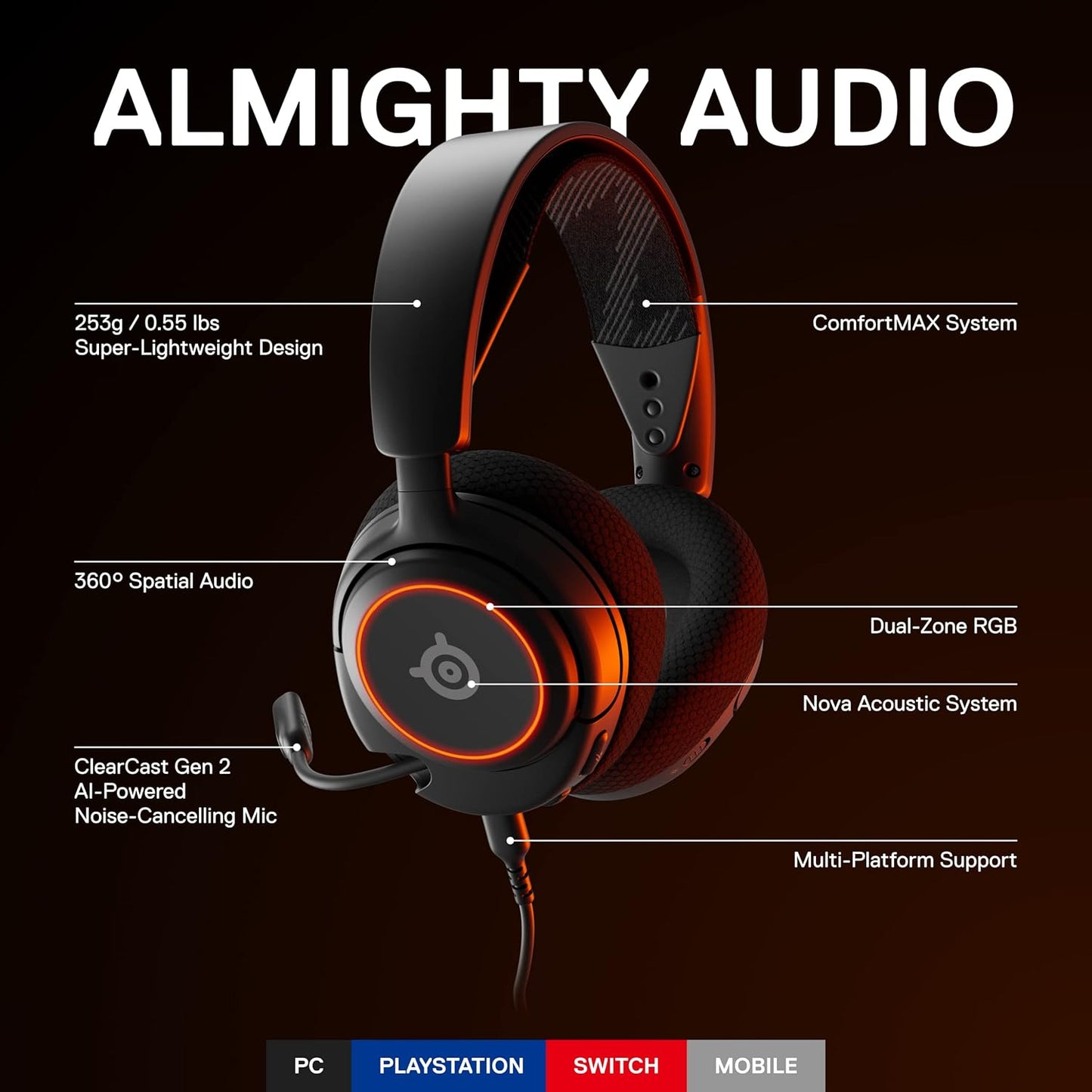 SteelSeries Nova 3 Multi-Platform Gaming Headset (Renewed)