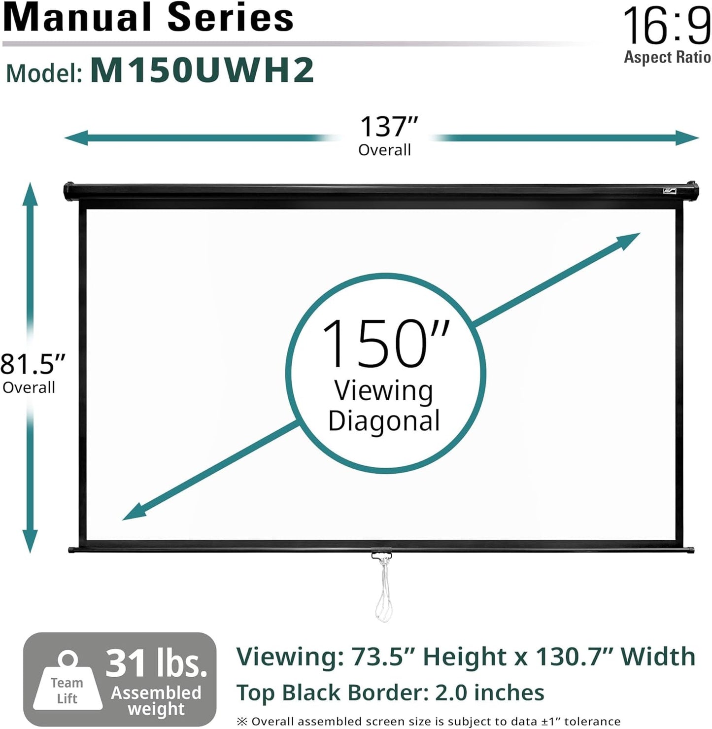 Elite Screens M150UWH2 150-Inch Manual Projector Screen
