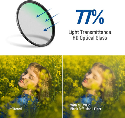 Neewer 77mm Black Pro-Mist 1 Filter Cinematic Dream Effect