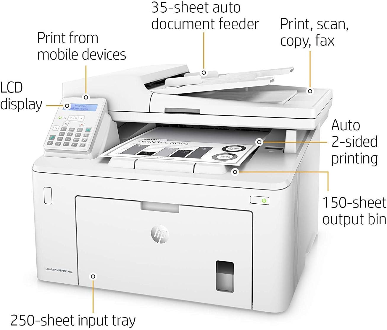 HP M227fdn LaserJet Pro MFP - All-in-One Monochrome Printer