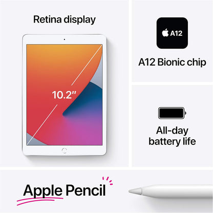 Apple MYLA2LL/A 2020 iPad 8th Gen 10.2-inch, 32GB, Wi-Fi - Silver