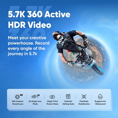 Insta360 X3 Waterproof 5.7K 360 Motorcycle Action Camera