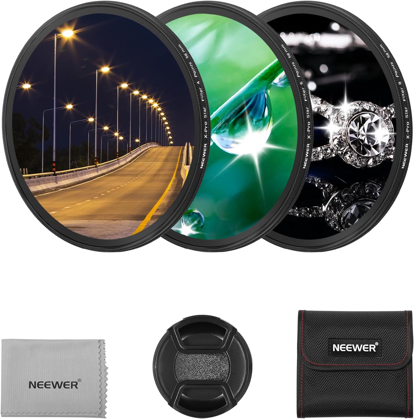 Neewer Star Filters 58mm 4/6/8 Point Cross Screen Set