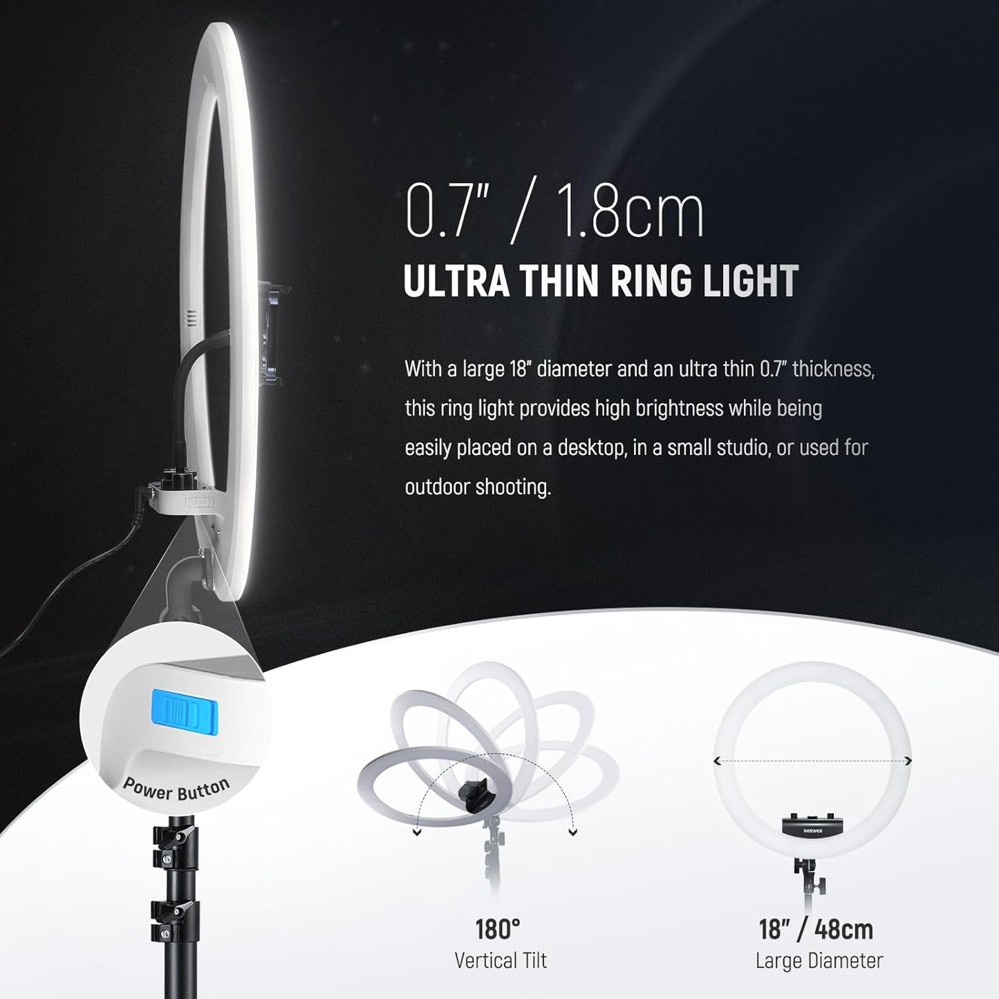 Neewer 10103010 18" LED Ring Light with Stand