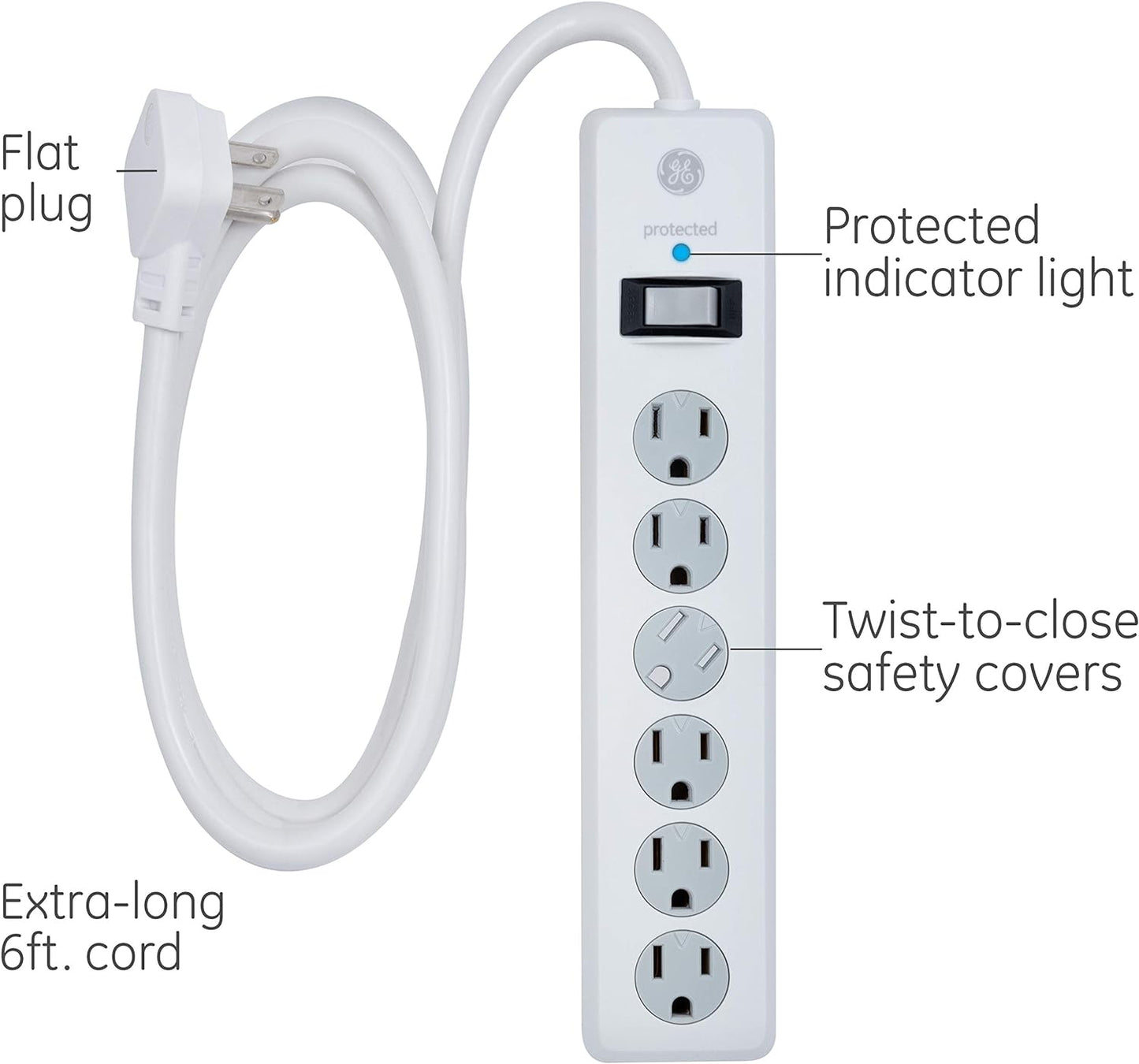 GE 47225 6-Outlet Surge Protector 6ft Cord